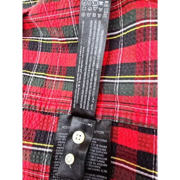 ZARA Women Classic Plaid Small Button Down Shirt Grunge Red Tartan Long Sleeve - Picture 7 of 9